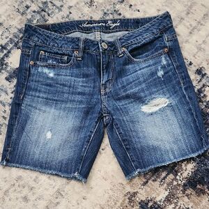 American Eagle Outfitters Blue Distressed Jean Shorts